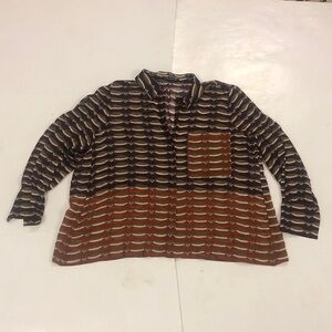 Luisa Cerano 16 Blouse Burgundy Orange Multi Color Pattern Long Sleeve Excellent